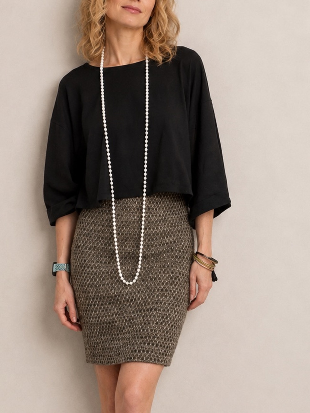 J. Crew Brown Gray Boucle Tweed Wool Alpaca Knit Mini Tailored Pencil Skirt